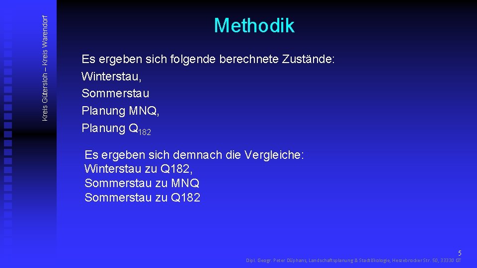 Kreis Gütersloh – Kreis Warendorf Methodik Es ergeben sich folgende berechnete Zustände: Winterstau, Sommerstau