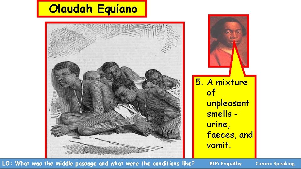 Olaudah Equiano 5. A mixture of unpleasant smells urine, faeces, and vomit. LO: What