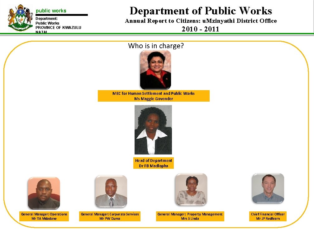 public works Department: Public Works PROVINCE OF KWAZULU NATAL Department of Public Works Annual