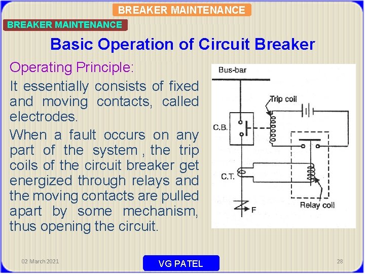 BREAKER MAINTENANCE Basic Operation of Circuit Breaker Operating Principle: It essentially consists of fixed