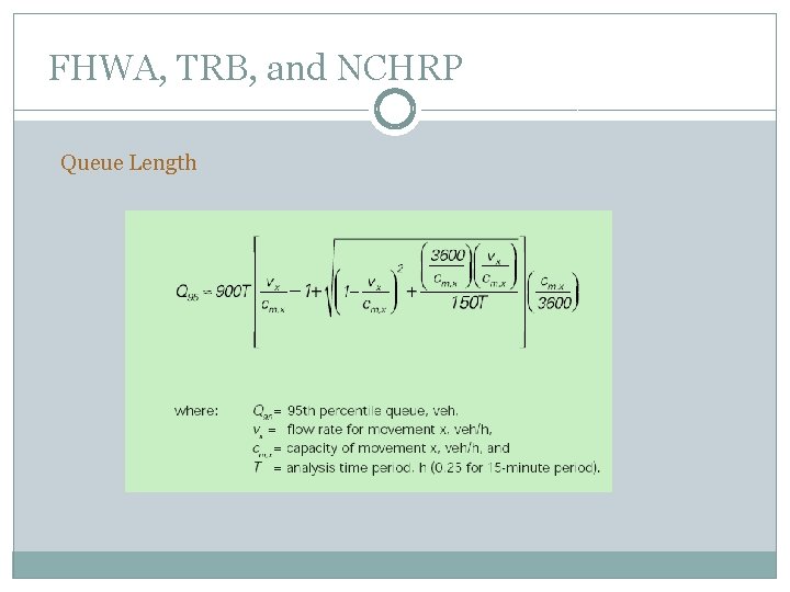 FHWA, TRB, and NCHRP Queue Length 