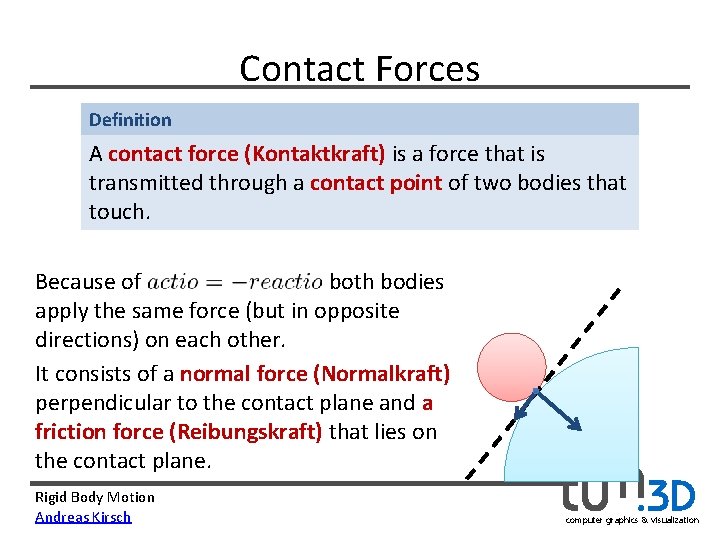 Contact Forces Definition A contact force (Kontaktkraft) is a force that is transmitted through