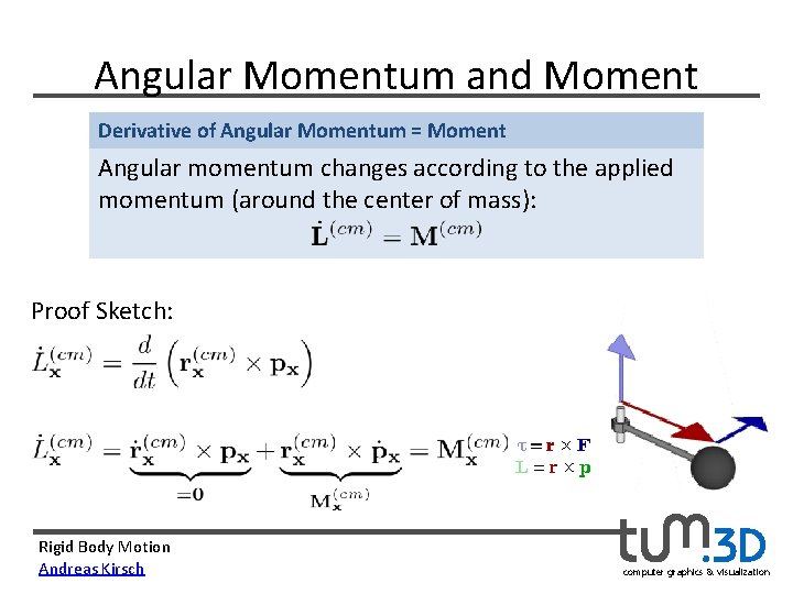 Angular Momentum and Moment Derivative of Angular Momentum = Moment Angular momentum changes according