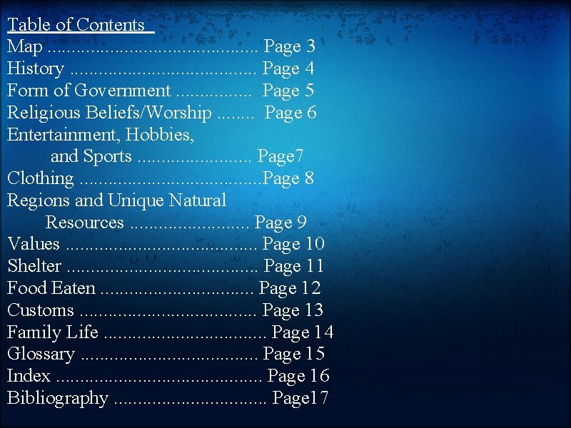 Table of Contents Map. . . Page 3 History. . . . . Page