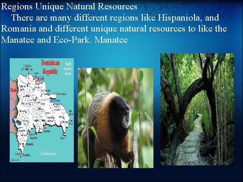 Regions Unique Natural Resources There are many different regions like Hispaniola, and Romania and