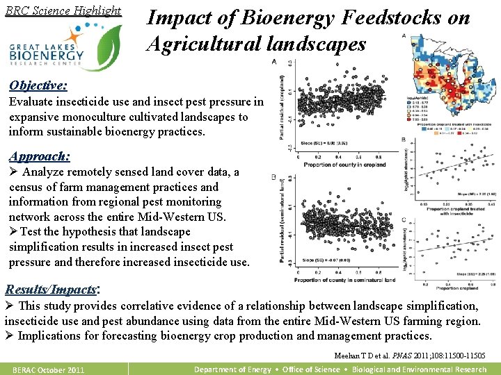 BRC Science Highlight Impact of Bioenergy Feedstocks on Agricultural landscapes Objective: Evaluate insecticide use