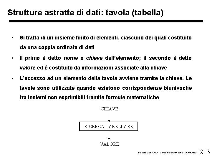 Strutture astratte di dati: tavola (tabella) • Si tratta di un insieme finito di