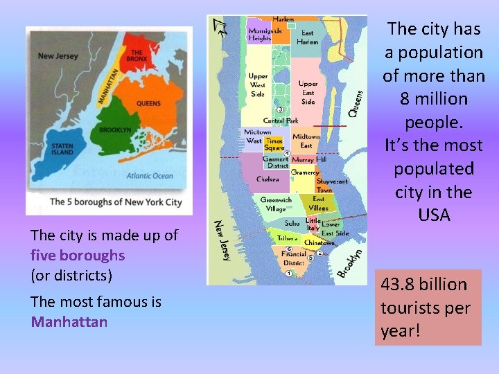 The city is made up of five boroughs (or districts) The most famous is