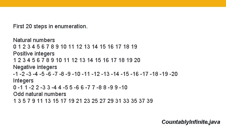 First 20 steps in enumeration. Natural numbers 0 1 2 3 4 5 6