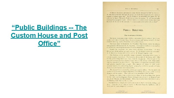 “Public Buildings -- The Custom House and Post Office” 