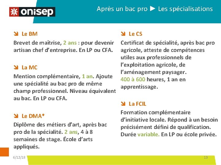 Après un bac pro ► Les spécialisations Le BM Le CS Brevet de maîtrise,