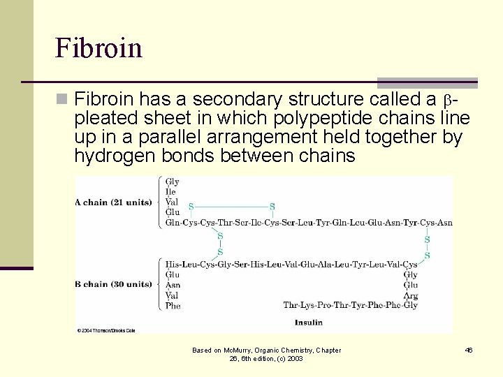 Fibroin n Fibroin has a secondary structure called a b- pleated sheet in which
