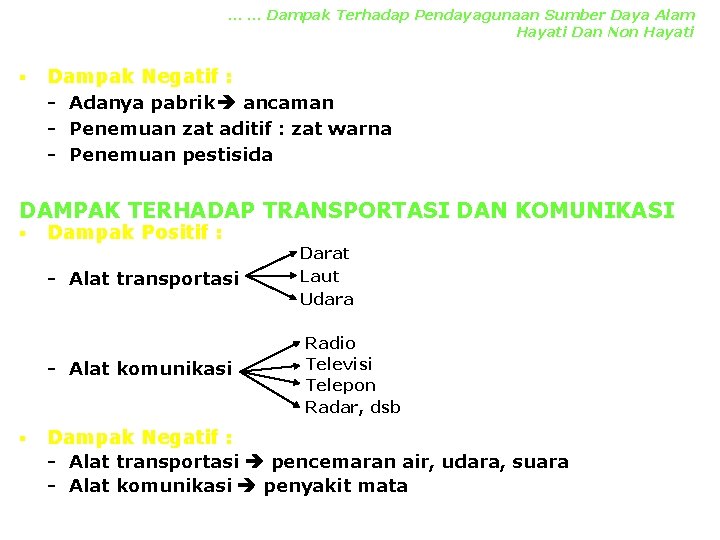 … … Dampak Terhadap Pendayagunaan Sumber Daya Alam Hayati Dan Non Hayati § Dampak