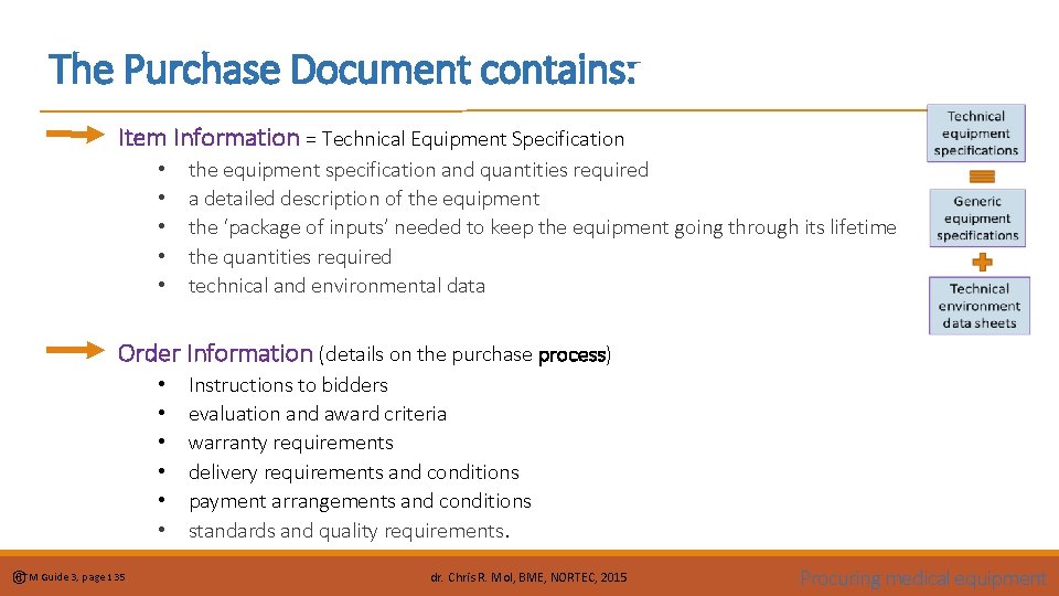 The Purchase Document contains: Item Information = Technical Equipment Specification • • • the