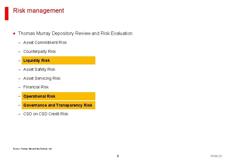 Risk management · Thomas Murray Depository Review and Risk Evaluation – Asset Commitment Risk