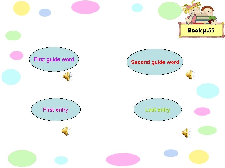 Book p. 55 First guide word First entry Second guide word Last entry 