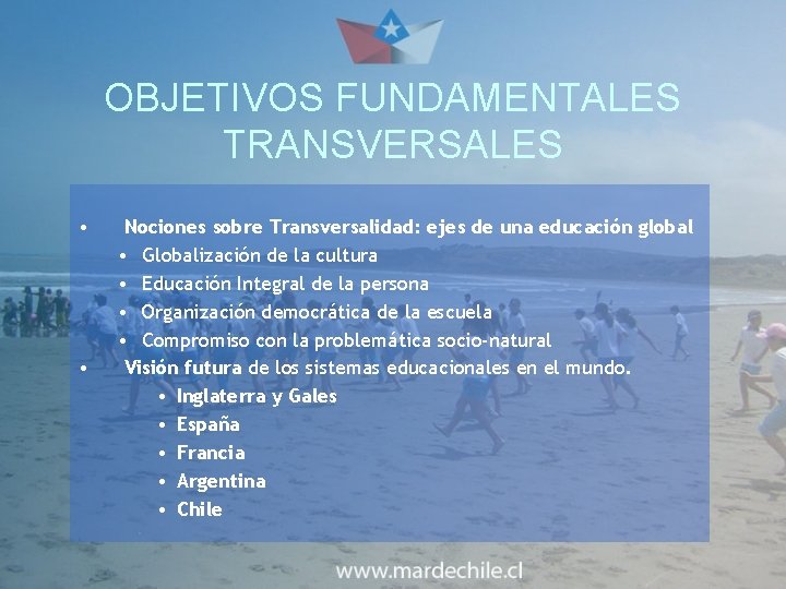 OBJETIVOS FUNDAMENTALES TRANSVERSALES • • Nociones sobre Transversalidad: ejes de una educación global •