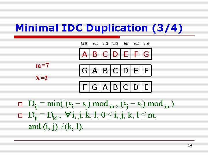 Minimal IDC Duplication (3/4) bit 0 bit 1 bit 2 bit 3 bit 4