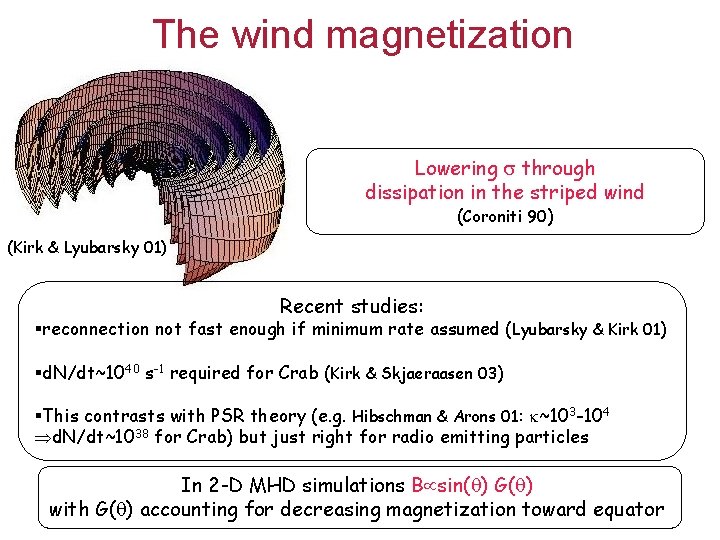 The wind magnetization Lowering through dissipation in the striped wind (Coroniti 90) (Kirk &