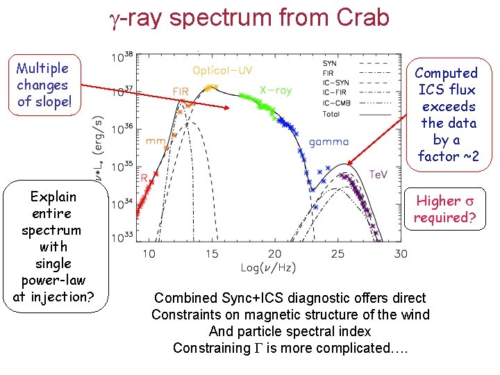  -ray spectrum from Crab Multiple changes of slope! Computed ICS flux exceeds the