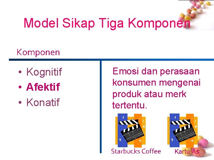 Model Sikap Tiga Komponen • Kognitif • Afektif • Konatif Emosi dan perasaan konsumen