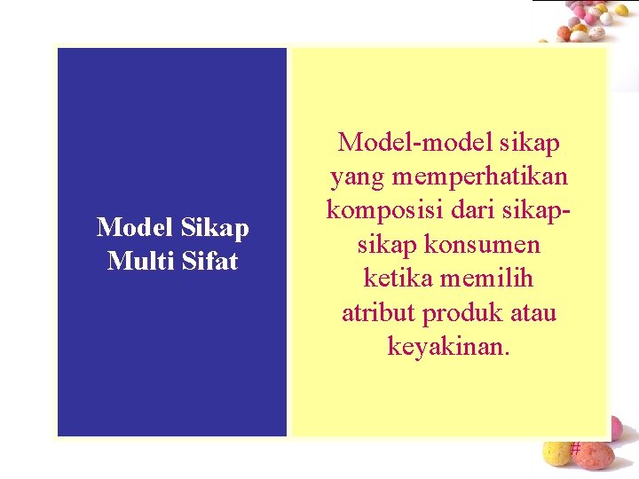 Model Sikap Multi Sifat Model-model sikap yang memperhatikan komposisi dari sikap konsumen ketika memilih