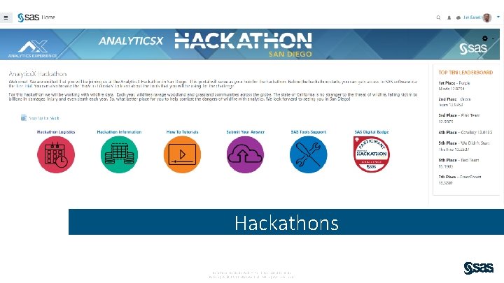 Hackathons Company Confident ial – For Internal Us e O nly Copyright © SAS