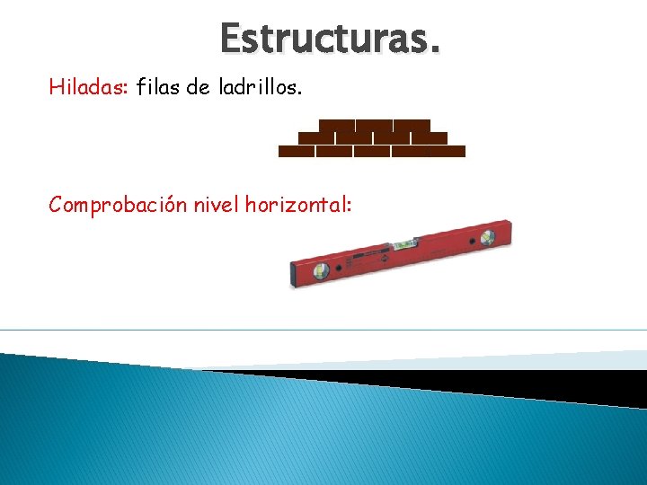 Estructuras. Hiladas: filas de ladrillos. Comprobación nivel horizontal: 