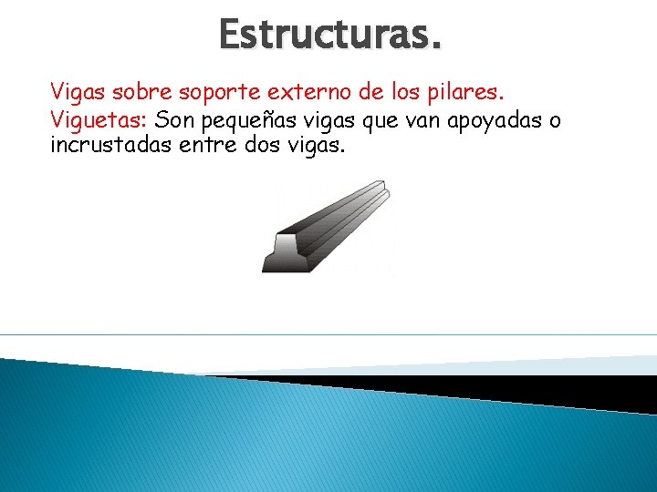 Estructuras. Vigas sobre soporte externo de los pilares. Viguetas: Son pequeñas vigas que van