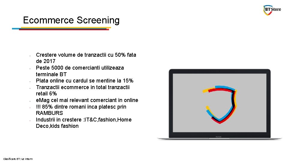 Ecommerce Screening • • Clasificare BT: Uz Intern Crestere volume de tranzactii cu 50%