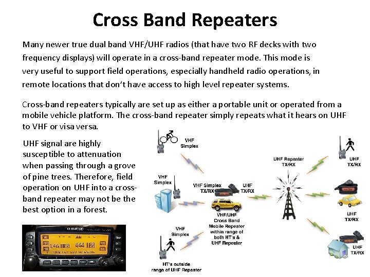Cross Band Repeaters Many newer true dual band VHF/UHF radios (that have two RF