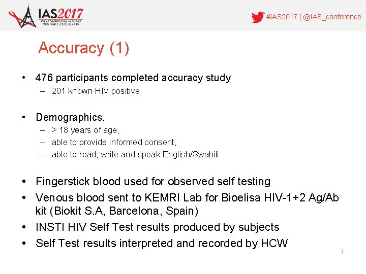 #IAS 2017 | @IAS_conference Accuracy (1) • 476 participants completed accuracy study – 201