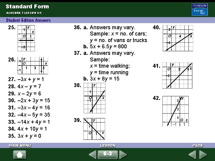 Standard Form ALGEBRA 1 LESSON 6 -3 25. 26. 27. 28. 29. 30. 31.