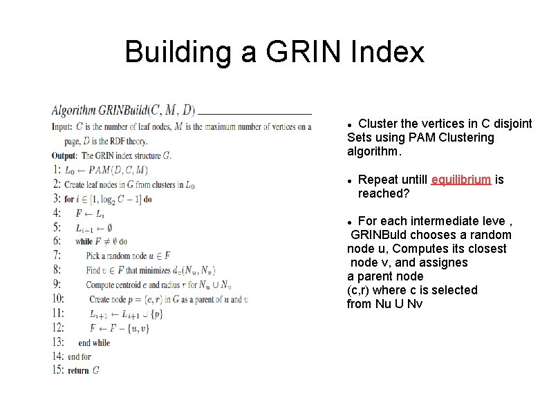 Building a GRIN Index Cluster the vertices in C disjoint Sets using PAM Clustering