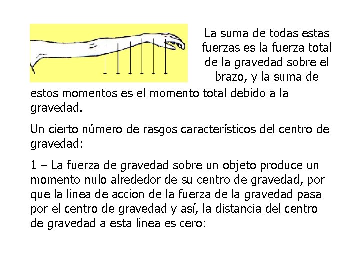 La suma de todas estas fuerzas es la fuerza total de la gravedad sobre