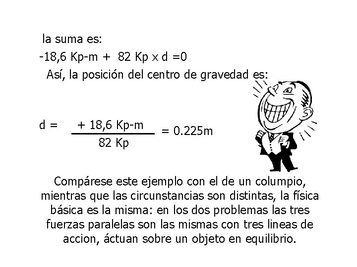 la suma es: -18, 6 Kp-m + 82 Kp x d =0 Así, la