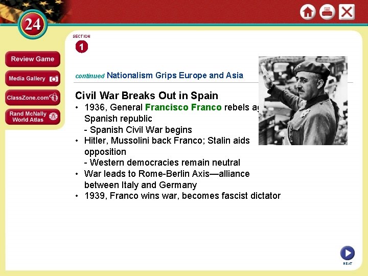 SECTION 1 continued Nationalism Grips Europe and Asia Civil War Breaks Out in Spain