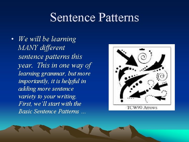 Sentence Patterns • We will be learning MANY different sentence patterns this year. This