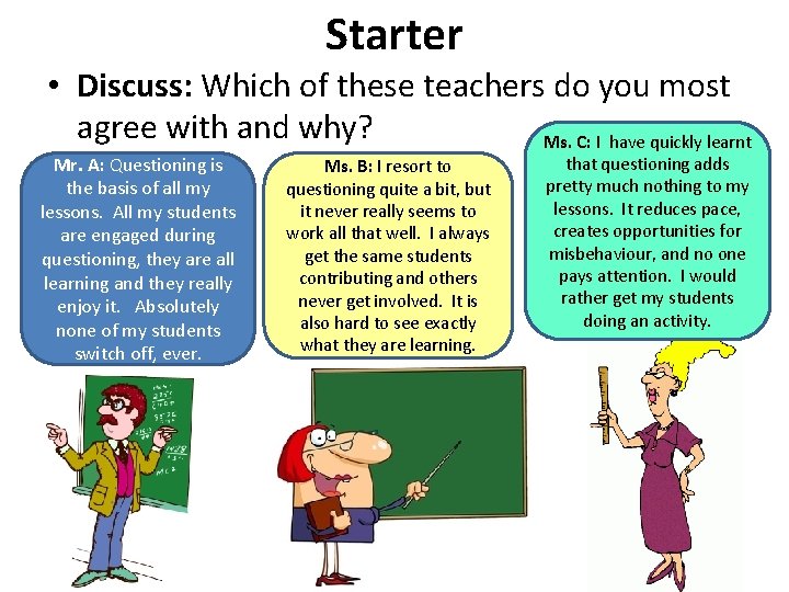 Starter • Discuss: Which of these teachers do you most agree with and why?
