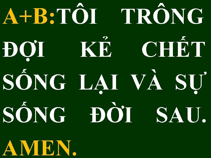 A+B: TÔI TRÔNG ĐỢI KẺ CHẾT SỐNG LẠI VÀ SỰ SỐNG ĐỜI SAU. AMEN.