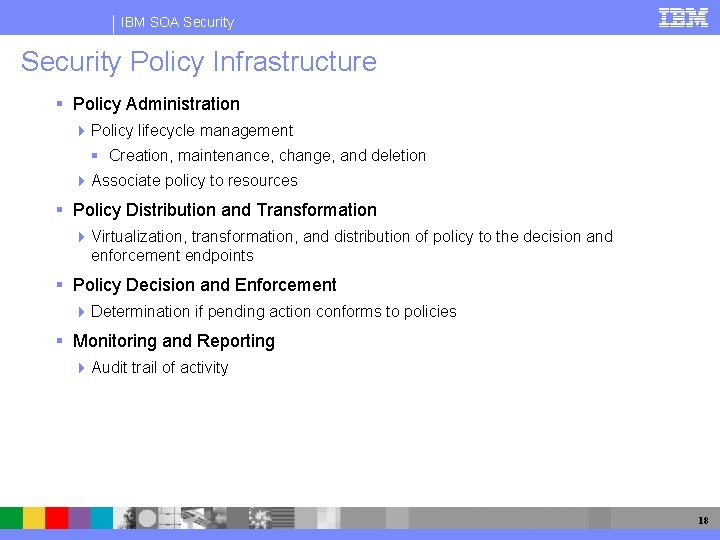 IBM SOA Security Policy Infrastructure Policy Administration Policy lifecycle management Creation, maintenance, change, and