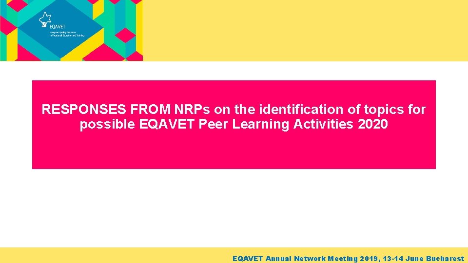 RESPONSES FROM NRPs on the identification of topics for possible EQAVET Peer Learning Activities