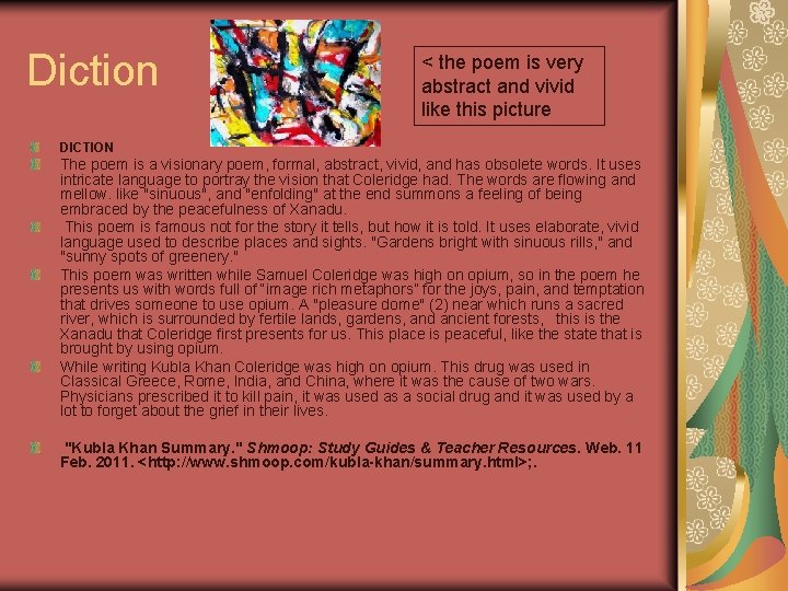 Diction < the poem is very abstract and vivid like this picture DICTION The