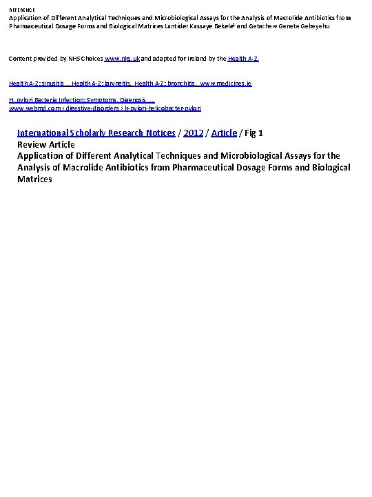 REFERENCE Application of Different Analytical Techniques and Microbiological Assays for the Analysis of Macrolide