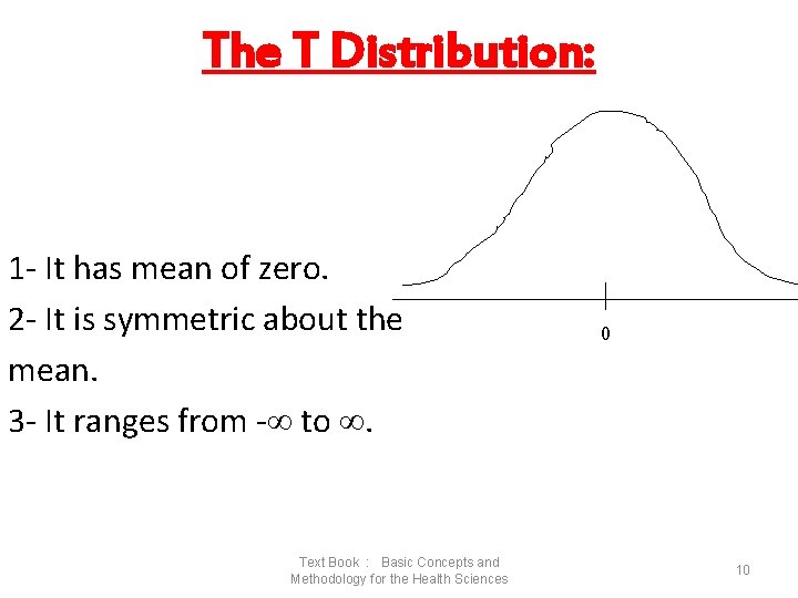 The T Distribution: 1‐ It has mean of zero. 2‐ It is symmetric about