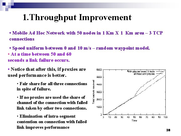 1. Throughput Improvement • Mobile Ad Hoc Network with 50 nodes in 1 Km