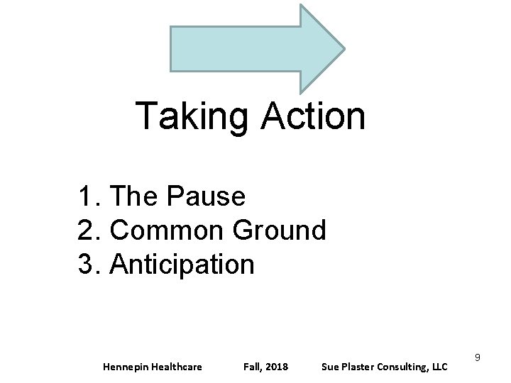 Taking Action 1. The Pause 2. Common Ground 3. Anticipation Hennepin Healthcare Fall, 2018