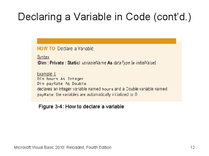 Declaring a Variable in Code (cont’d. ) Figure 3 -4: How to declare a