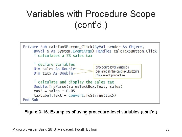 Variables with Procedure Scope (cont’d. ) Figure 3 -15: Examples of using procedure-level variables