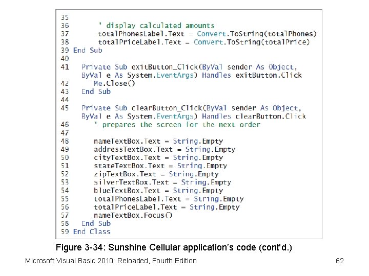 Figure 3 -34: Sunshine Cellular application’s code (cont'd. ) Microsoft Visual Basic 2010: Reloaded,
